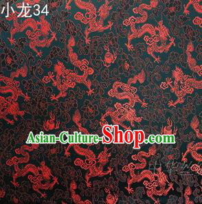 Traditional Asian Chinese Handmade Embroidery Dragons Silk Tapestry Tibetan Clothing Black Fabric Drapery, Top Grade Nanjing Brocade Cheongsam Cloth Material