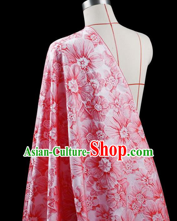 Traditional Asian Chinese Handmade Embroidery Flower Jacquard Weave Dress Silk Tapestry Pink Fabric Drapery, Top Grade Nanjing Brocade Ancient Costume Cheongsam Cloth Material