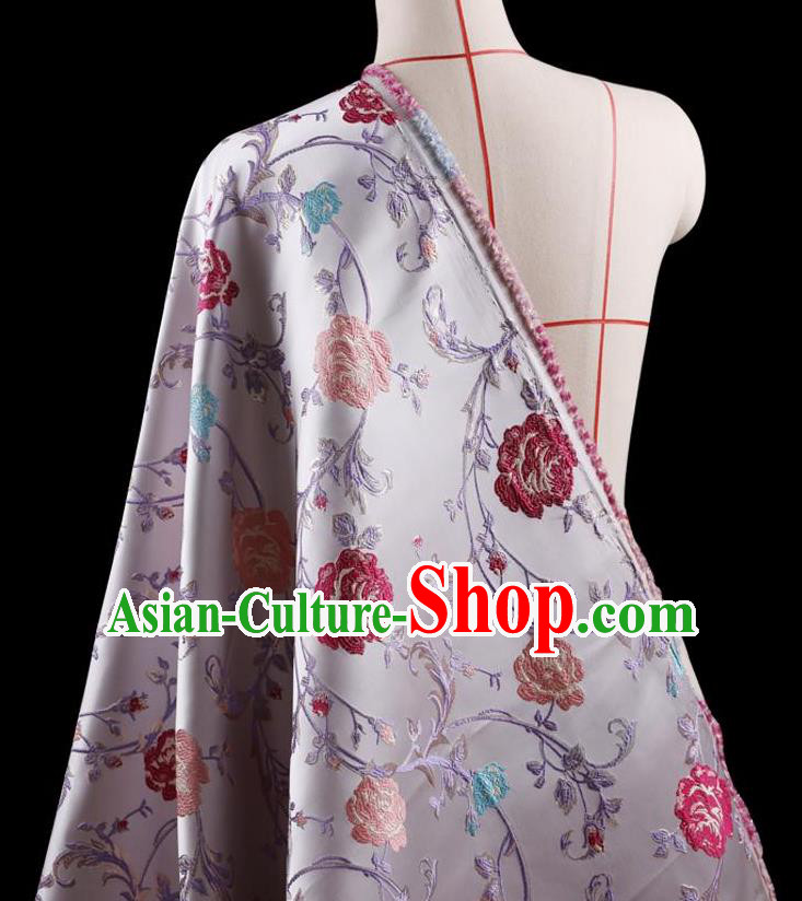 Traditional Asian Chinese Handmade Embroidery Flower Jacquard Weave Coat Lilac Silk Satin Fabric Drapery, Top Grade Nanjing Brocade Ancient Costume Cheongsam Cloth Material