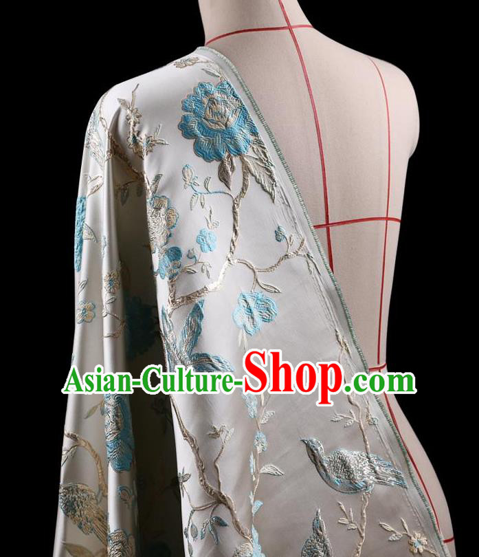 Traditional Asian Chinese Handmade Embroidery Flower Jacquard Weave Coat Blue Silk Satin Fabric Drapery, Top Grade Nanjing Brocade Ancient Costume Cheongsam Cloth Material