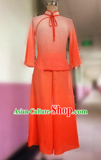 Traditional Ancient Chinese National Folk Yanko Dance Uniform, Elegant Hanfu China Classical Dance Dress Orange Clothing for Women