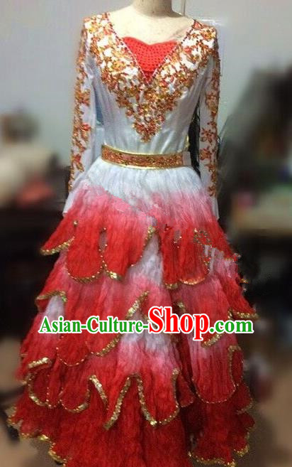Traditional Chinese Kazak Nationality Dance Costume, Chinese Minority Nationality Uigurian Dance Dress for Women