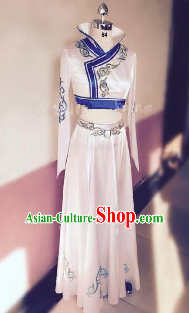 Traditional Chinese Mongol Nationality Dance Dress, Mongols Female Folk Dance Ethnic Pleated Skirt, Chinese Mongolian Minority Nationality Embroidery Costume for Women