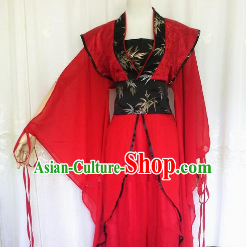 Asian Chinese Traditional Cospaly Han Dynasty Princess Costume, China Elegant Hanfu Fairy Red Dress for Women