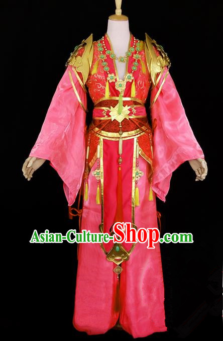 Asian Chinese Traditional Cospaly Tang Dynasty Young Lady Costume, China Elegant Hanfu Fairy Pink Dress Clothing for Women