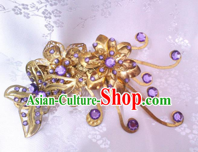 Traditional Handmade Chinese Ancient Classical Hair Accessories Purple Crystal Hairpin, Step Shake Hair Stick, Hair Fascinators Hairpins for Women