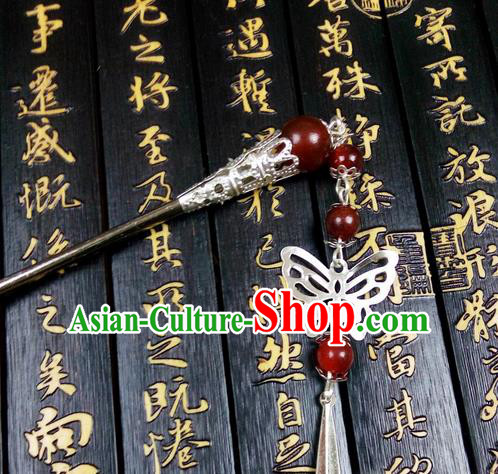Traditional Handmade Chinese Ancient Classical Red Bead Hair Accessories, Step Shake Hair Sticks, Hair Fascinators Butterfly Hairpins for Women