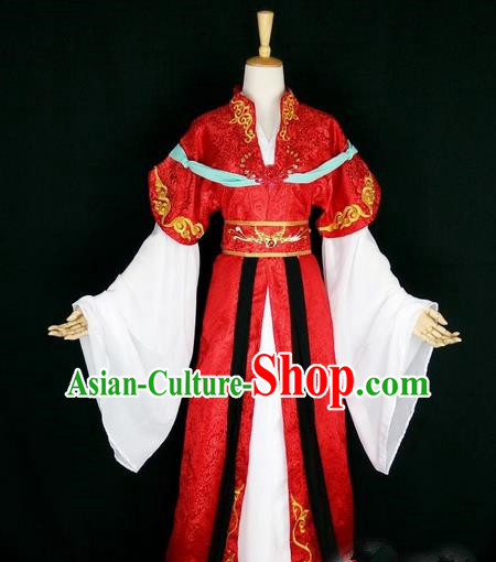 Asian Chinese Traditional Cospaly Tang Dynasty Bride Wedding Costume, China Elegant Hanfu Fairy Red Dress Clothing for Women