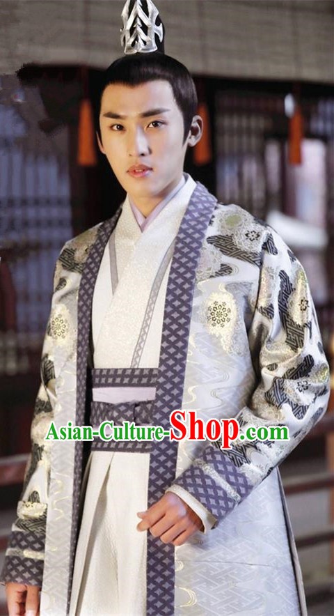 Asian Chinese Traditional Ancient Nobility Childe Costume and Headpiece Complete Set, Lost Love In Times China Northern and Southern Dynasties Prince Clothing