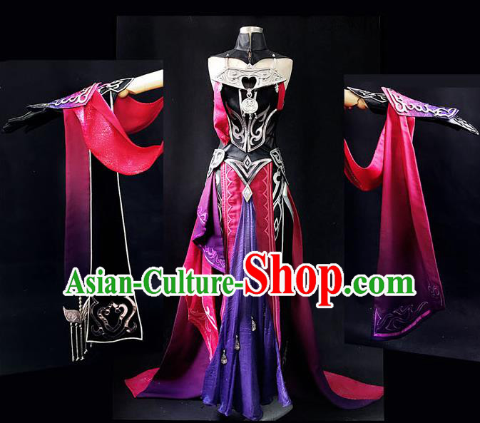 Asian Chinese Traditional Cospaly Costume Customization Swordswoman Costume, China Elegant Hanfu Peri Red Dress Clothing for Women