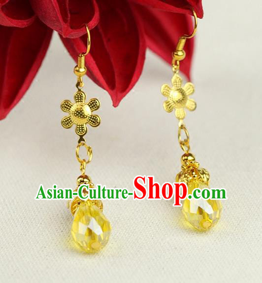 Chinese Ancient Style Hair Jewelry Accessories Wedding Golden Tassel Earrings, Hanfu Xiuhe Suits Bride Handmade Bead Eardrop for Women