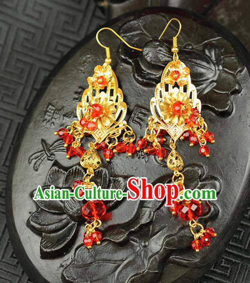 Chinese Ancient Style Hair Jewelry Accessories Wedding Imperial Consort Red Beads Earrings, Hanfu Xiuhe Suits Bride Handmade Eardrop for Women