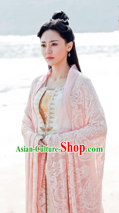 Asian Chinese Traditional Northern and Southern Dynasties Young Lady Costume and Headpiece Complete Set, Lost Love In Times China Ancient Fairy Princess Embroidered Dress Clothing