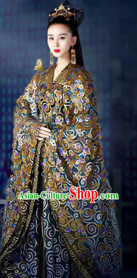Asian Chinese Traditional Northern and Southern Dynasties Nobility Lady Saintess Costume and Headpiece Complete Set, Lost Love In Times China Ancient Fairy Princess Embroidered Dress Clothing