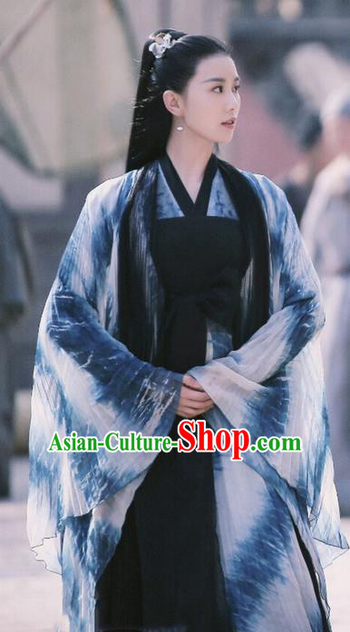Asian Chinese Traditional Northern and Southern Dynasties Swordswoman Costume and Headpiece Complete Set, Lost Love In Times China Ancient Fairy Princess Dress Clothing