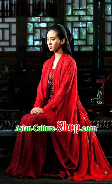 Asian Chinese Traditional Ancient Bride Wedding Costume and Headpiece Complete Set, Lost Love In Times China Northern and Southern Dynasties Fairy Princess Red Dress Clothing