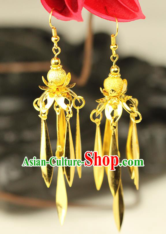 Chinese Ancient Style Hair Jewelry Accessories Wedding Imperial Consort Earrings, Hanfu Xiuhe Suits Bride Handmade Golden Eardrop for Women