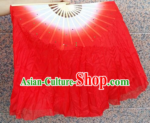 Pure Silk Traditional Chinese Fans Oriental Red Ribbon Folding Fan Folk Dance Cultural Yangko Dance Hand Fan