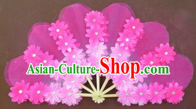 Pure Silk Traditional Chinese Fans Oriental Flowers Folding Fan Folk Korean Dance Cultural Yangko Dance Hand Fan