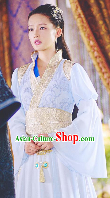 Asian Chinese Traditional Ancient Princess Costume and Headpiece Complete Set, Princess Agents China Northern and Southern Dynasties Palace Lady Dress for Women