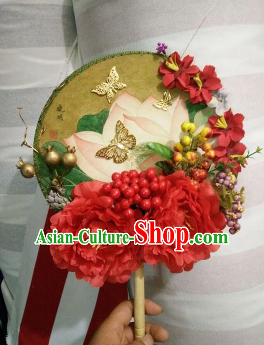Traditional Chinese Crafts Round Fan China Wedding Fan Imperial Consort Bride Butterfly Flowers Fans for Women