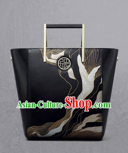 Traditional Handmade Asian Chinese Element Clutch Bags Shoulder Bag National Black Engraving Handbag for Women