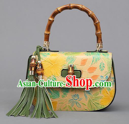 Traditional Handmade Asian Chinese Element Clutch Bags Shoulder Bag Haversack National Yellow Knurling Handbag for Women