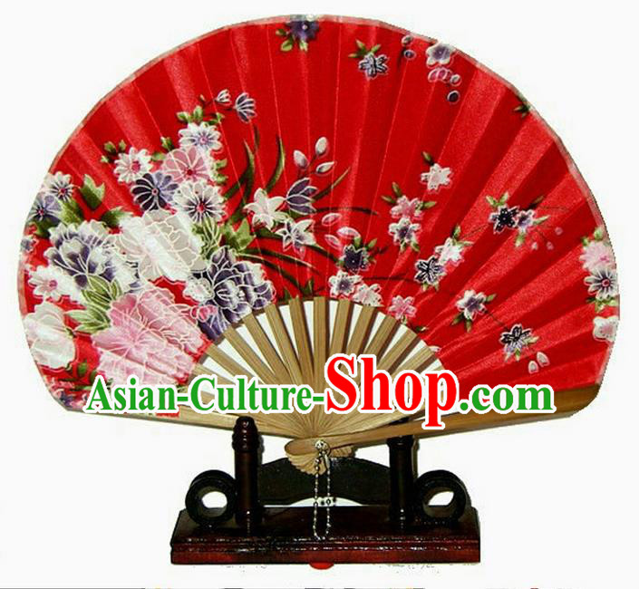 Traditional Chinese Crafts Beauty Folding Fan China Palace Red Fan Imperial Consort Bride Fans for Women