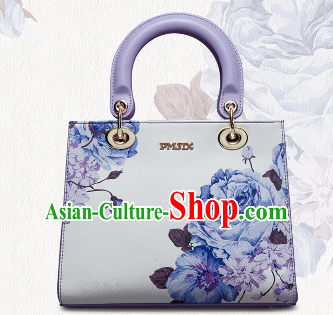 Traditional Handmade Asian Chinese Element Painting Peony Square Clutch Bags National White Handbag for Women