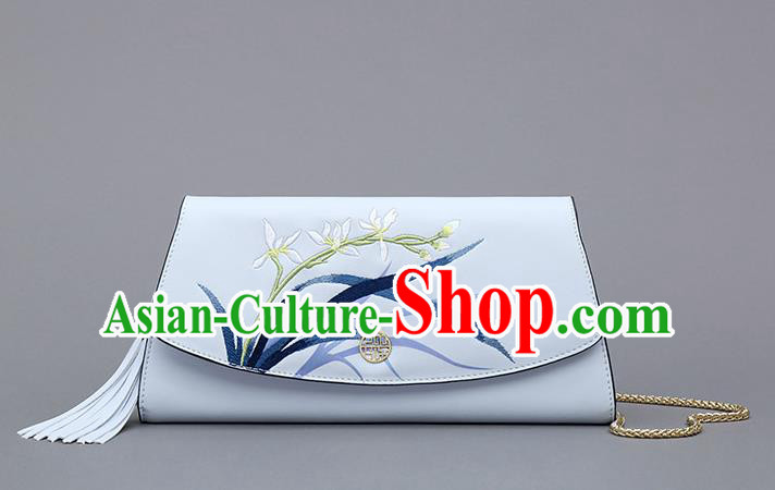 Traditional Handmade Asian Chinese Element Embroidery Orchid Wallet National Handbag Purse for Women