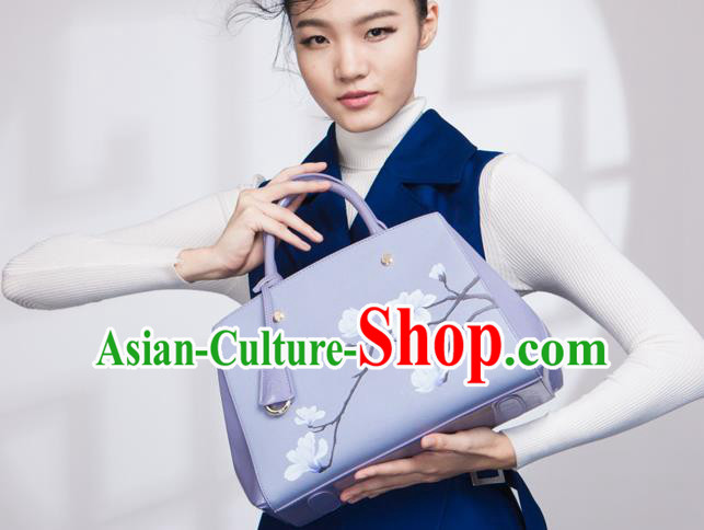 Traditional Handmade Asian Chinese Element Clutch Bags Shoulder Bag National Printing Mangnolia Flowers Lilac Handbag for Women