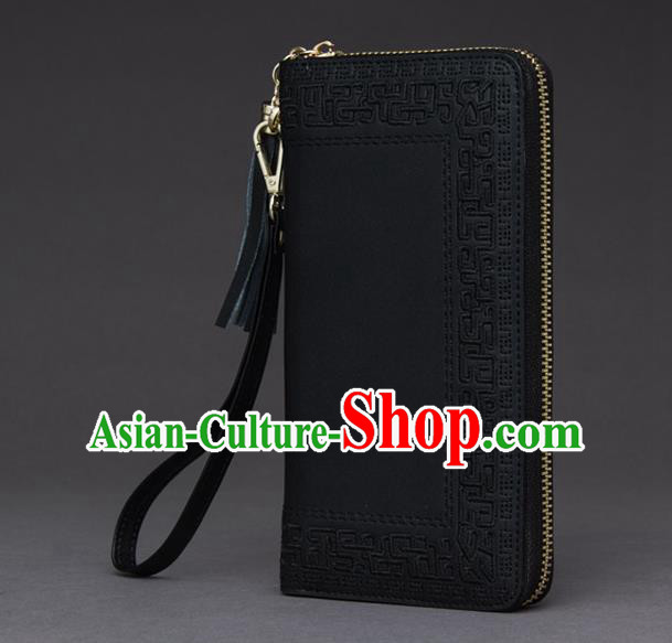 Traditional Handmade Asian Chinese Element Embroidery Wallet National Handbag Black Purse for Women