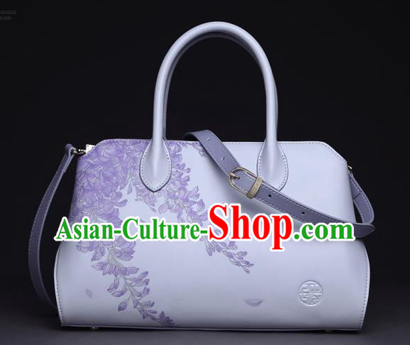 Traditional Handmade Asian Chinese Element Clutch Bags Shoulder Bag National Printing Wisteria Handbag for Women