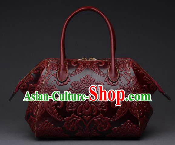 Traditional Handmade Asian Chinese Element Clutch Bags Shoulder Bag National Knurling Leather Red Handbag for Women