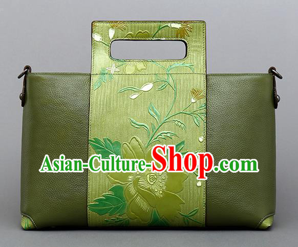 Traditional Handmade Asian Chinese Element Knurling Clutch Bags Shoulder Bag National Green Leather Handbag for Women