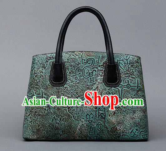 Traditional Handmade Asian Chinese Element Clutch Bags Shoulder Bag National Bronze Pattern Green Handbag for Women