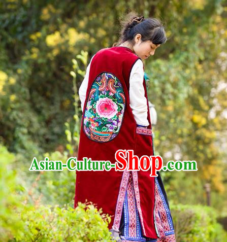 Traditional Chinese National Costume Long Vest, Elegant Hanfu Embroidered Red Cardigan for Women