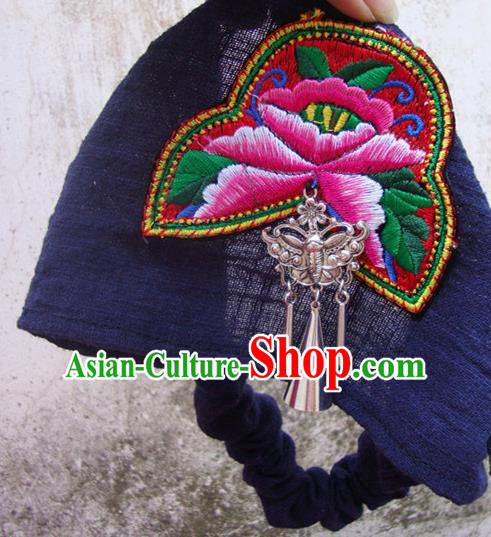 Traditional Handmade Chinese National Embroidery Linen Kerchief Headwear Miao Nationality Headband for Women