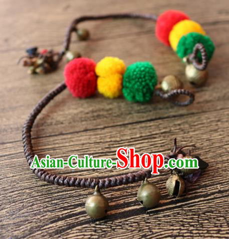 Traditional Handmade Chinese National Miao Nationality Embroidery Bells Bracelet for Women