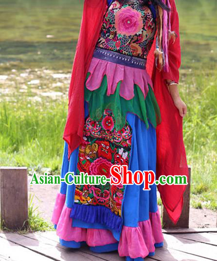 Traditional Chinese National Costume Half Skirt, Elegant Hanfu Tang Suit Embroidered Bust Skirt for Women