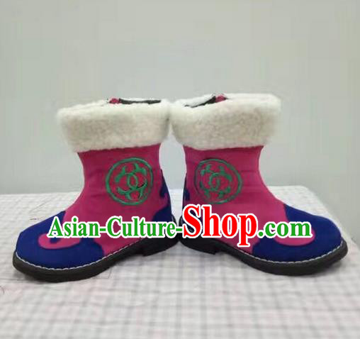 Traditional Chinese Minority Mongol Nationality Ethnic Minorities Children Mongolian Boots Rosy Boots for Kids