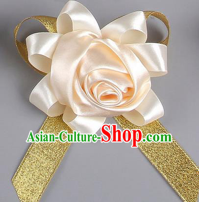 Top Grade Wedding Accessories Decoration Corsage, China Style Wedding Ornament Champagne Rose Flowers Bride Bridegroom Ribbon Brooch