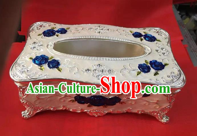 Traditional Handmade Chinese Mongol Nationality Crafts White Tissue Box, China Mongolian Minority Nationality Cloisonne Trace Silver Paper Holder