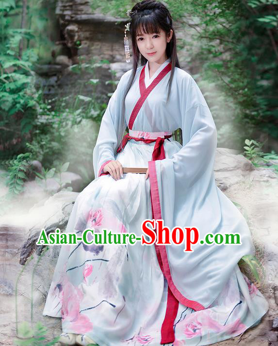 Traditional Ancient Chinese Costume Jin Dynasty Embroidery Blouse and Dress, Elegant Hanfu Clothing Chinese Young Lady Princess Costume for Women