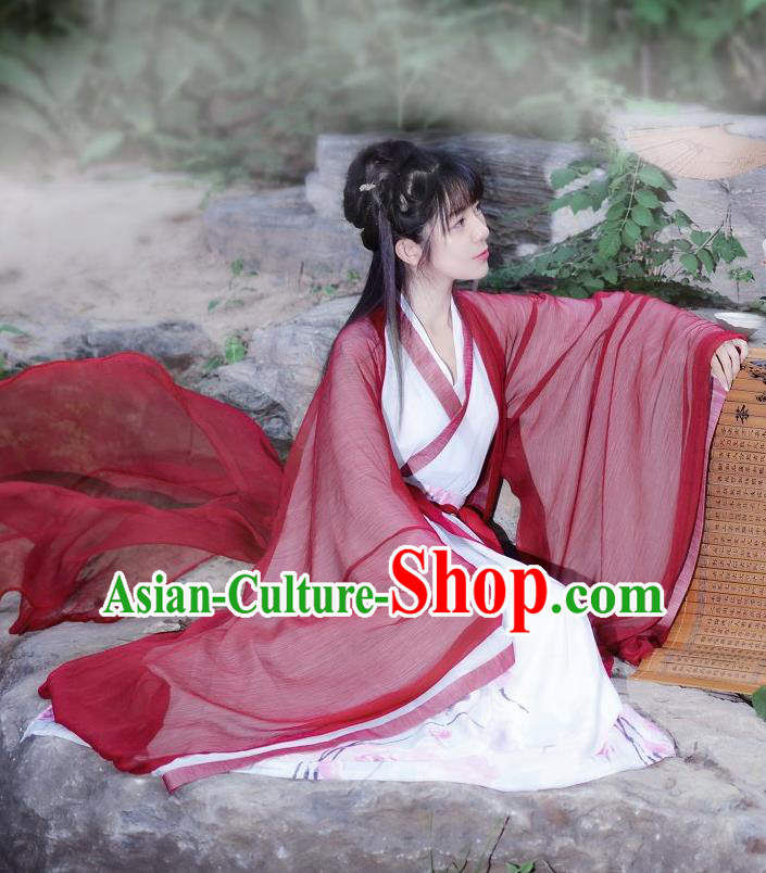 Traditional Ancient Chinese Costume Jin Dynasty Big Sleeve Cardigan Blouse and Dress, Elegant Hanfu Clothing Chinese Palace Princess Costume for Women