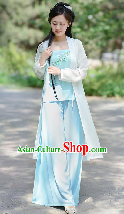 Traditional Ancient Chinese Costume Song Dynasty Young Lady Embroidery BeiZi and Pants, Elegant Hanfu Clothing Chinese Palace Princess Costume for Women