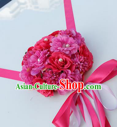 Top Grade Wedding Accessories Decoration, China Style Wedding Car Bowknot Rosy Rose Flowers Ribbon Garlands Ornaments
