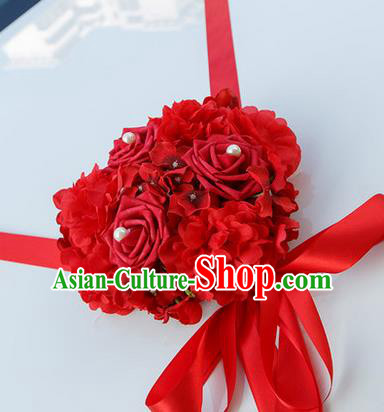 Top Grade Wedding Accessories Decoration, China Style Wedding Car Bowknot Red Rose Flowers Ribbon Garlands Ornaments