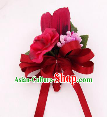 Top Grade Classical Wedding Red Silk Flowers,Groom Emulational Corsage Groomsman Brooch Flowers for Men