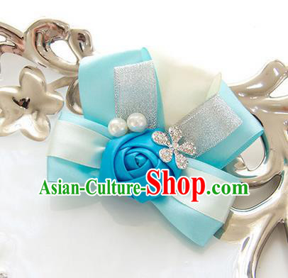 Top Grade Classical Wedding Pearl Blue Silk Flowers,Groom Emulational Corsage Groomsman Crystal Brooch Flowers for Women